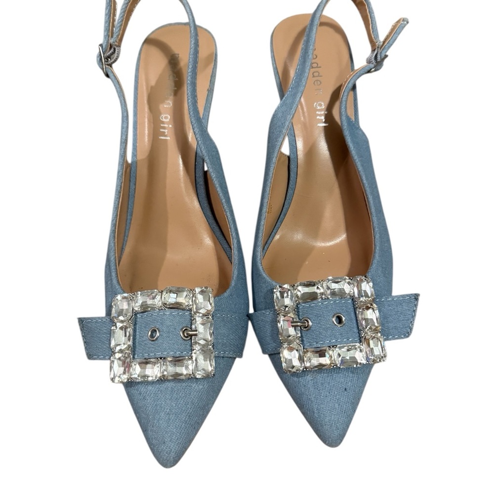 Madden Girl Chacha Rhinestones buckle denim heels pump Sz 8 - Picture 3 of 4